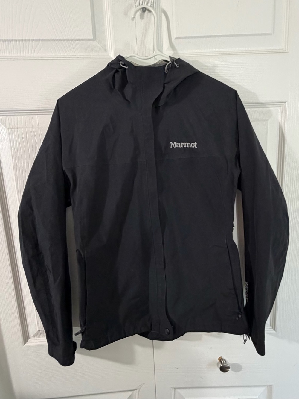 Marmot Womens XS Gore Tex Hooded Rain Shell Jacket Black Lightweight waterproof